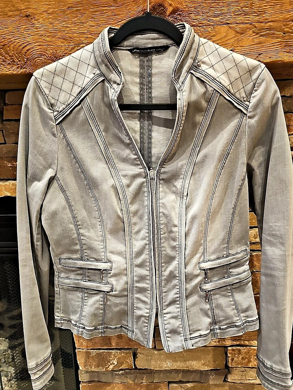 White House Black Market Gray Quilted Moto Jacket